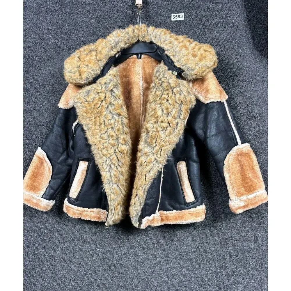 Jordan Craig Jacket Boys 8 Black Tan Sherpa Lined Aviator Bomber Zip Moto Coat